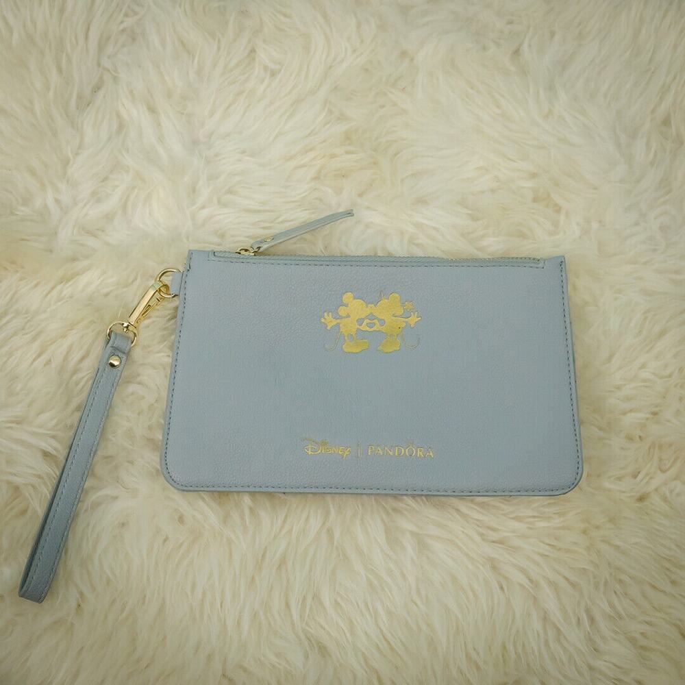Disney Pandora Grey Gray with Gold Embossed Mickey Minnie Mouse Wristlet Clutch